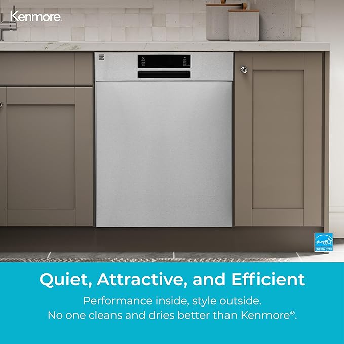 Kenmore 24" Built-in Stainless Steel Tub Dishwasher EasyFlex 3rd, SmartWash, UltraWash Plus, TurboDry, and Adjustable Rack, Energy Star Certified, Fingerprint Resistant