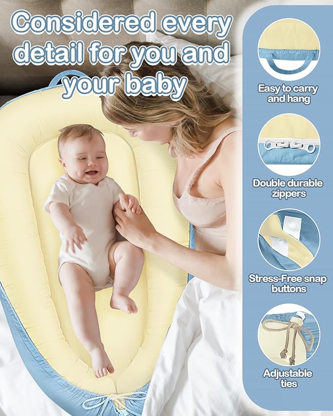 Baby Lounger - Infant Lounger for Newborn 0-25 Months, Waterproof Inner Cover and Pure Cotton Breathable Baby Nest Cover, Newborn Lounger for Baby Boys&Girls, Portable Baby Bed for Home and Travel