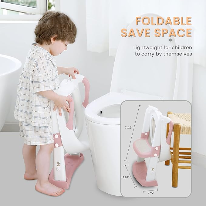 JASSONE® Potty Training Seat, Toddler Step Stool, 2 in 1 Potty Training Toilet for Kids, Baby Seat with Splash Guard and Anti-Slip Pad for Boys Girls Potty Training, BabyPink