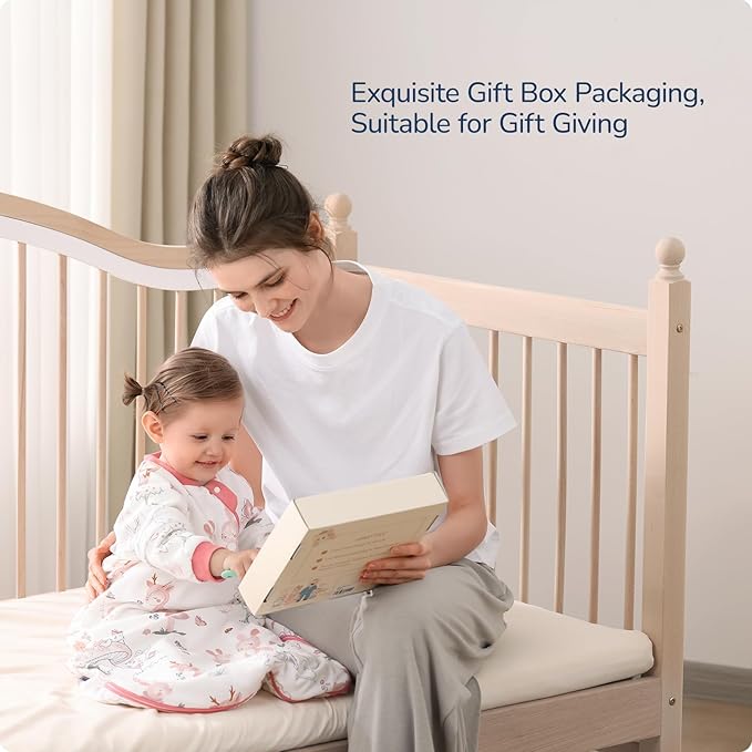 Baby Sleep Sack 3-6 Months, Cotton Detachable Long Sleeve Sleep Sack, 1.0 Tog Toddler Sleeping Sack with Temperature Strips, 2-Way Zipper Wearable Blankets for Newborns, Bunny