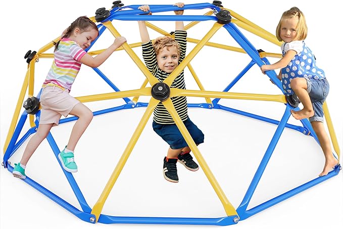 Climbing Dome, 6FT Geometric Dome Climber for Kids, Kids Indoor Outdoor Jungle Gym Supports 600lbs, Easy Assembly Playground Jungle Gym Backyard Play Equipment, Yellow+Blue