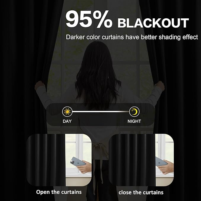 KEQIAOSUOCAI 72 Inch Wide Black Pinch Pleated Curtains 72 x 90, Thermal Insulated Noise Cancelling Living Room Office Drapes 90 Inches Long, Patio Sliding Glass Door Window Curtain 2 Panels