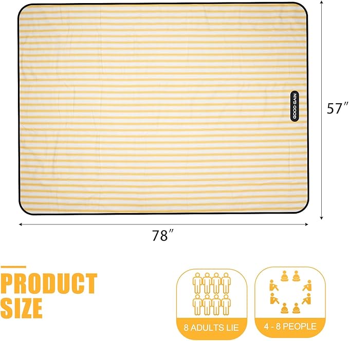 G GOOD GAIN Picnic Blankets Waterproof - Extra Large Outdoor Blanket Sand Free Foldable with Carry Strap for Beach, Camping, Park Grass, Hiking, Travel, Concerts, Indoor(Bumblebee)