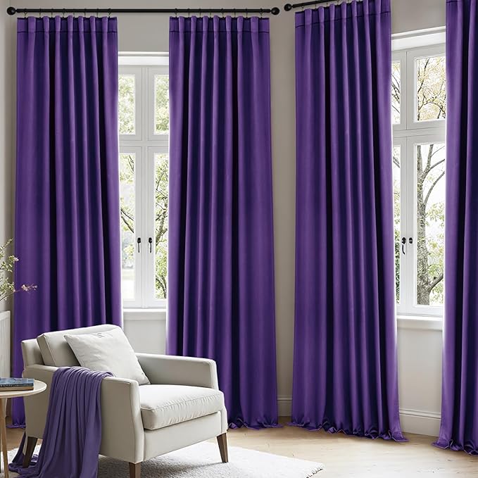 ANRODUO Back Tab Blackout Curtains for Bedroom Living Room, Rod Pocket Pinch Pleated Thermal Insulated Room Darkening Curtains 63 Inches Long 2 Panels, Purple, 42 x 63 Inch