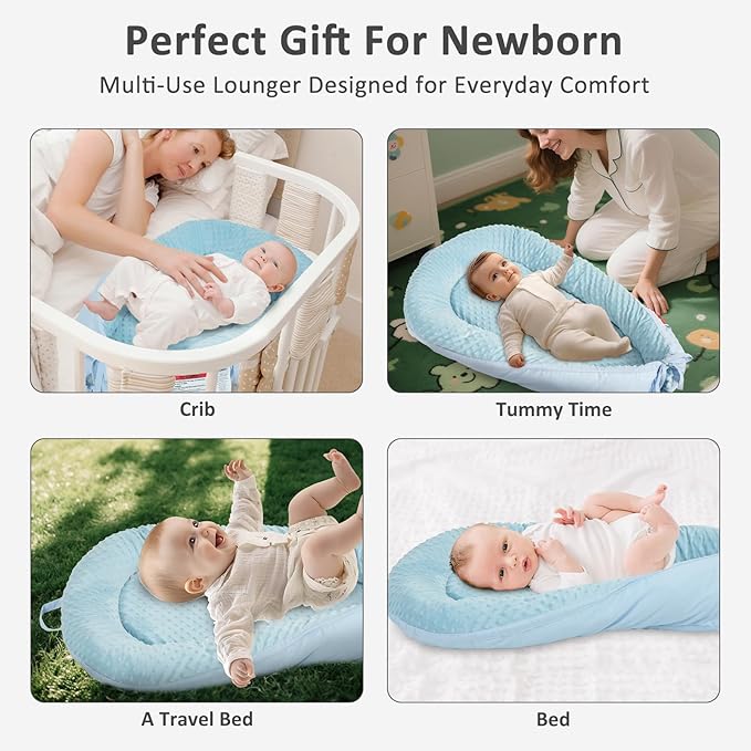 Baby Lounger – Soft & Breathable Newborn Nest for Infants 0-24 Months, Organic Cotton Baby Pillow for Tummy Time, Playtime & Travel, Newborn Babies Essential Gift