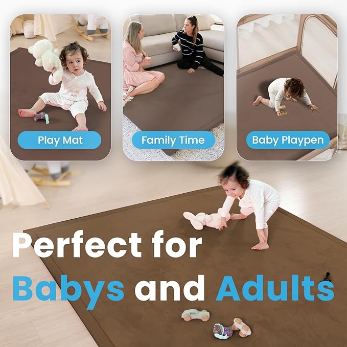 1.3" Thick Baby Play Mat for Floor, 28x72 Foam Tummy Time Mat, Padded Support Soft Plush Bedside Rugs for Infant Kids Toddler Crawling Kick Activity (Chocolate Brow)