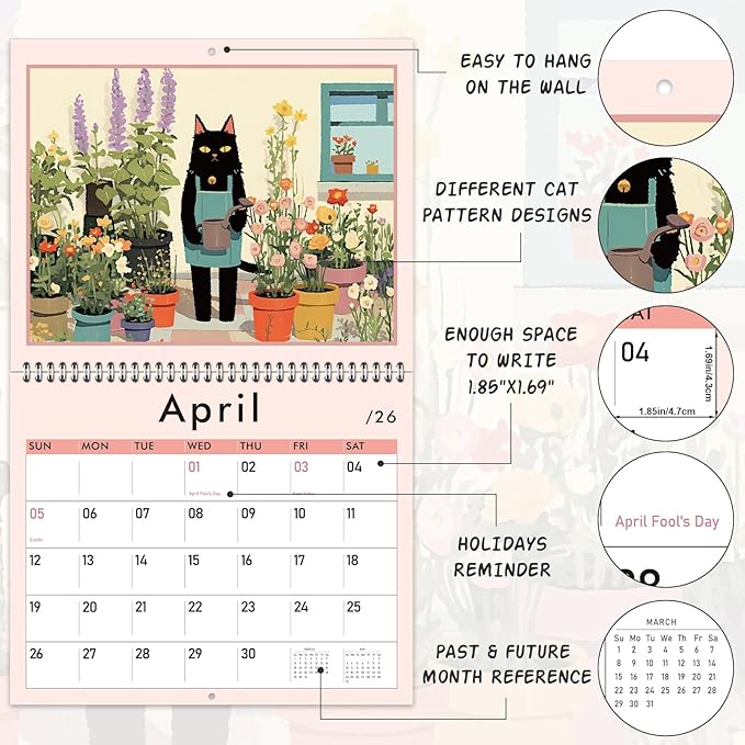 GuassLee Cat Vertical Wall Calendar 2025, 19-Months Art Hanging Wall Calendar Jun. 2025 to Dec. 2026, 14" x 23" Cute Cat Kitten Monthly Planner with Thick Paper for Office Home Decor Organizing