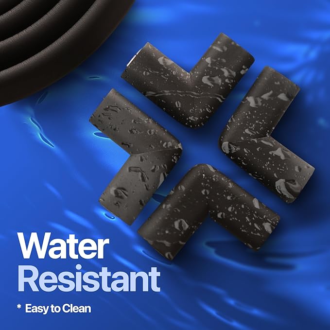 Baby Proof Corners & 15ft Edges with Furniture Corner & Edge Safety Bumpers, Impact-Absorbent Bumper & 4 Foam Corner Protectors, Cushy, Thick, Odorless Table Edge Protectors for Baby, Child | Black