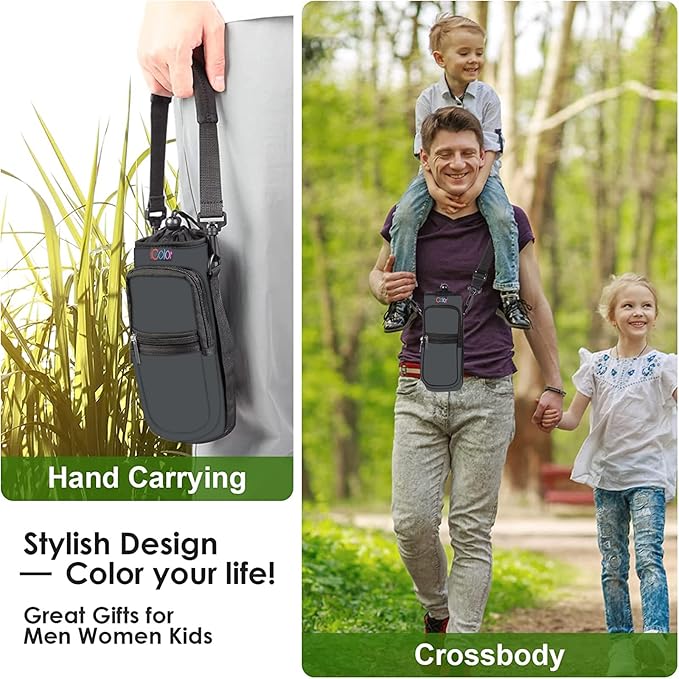icolor Water Bottle Carrier Bag with Strap 25/32/40 oz Crossbody Bottle Holder with Phone Pocket Sling Sleeve Insulated Neoprene Water Bottle Pouch for Walking Travelling