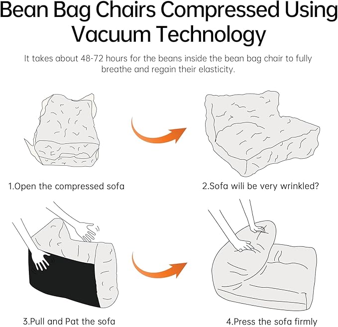 Bean Bag Chair Lazy Bean Bag Sofa, Floor Beanbag Chairs with Stuffed High-Density Foam, Memory Foam Bean Bag Sofa for Living Room, Bedroom and Office