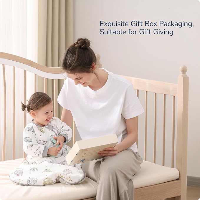 Baby Sleep Sack 18-24 Months, Cotton Detachable Long Sleeve Sleep Sack, 2.5 Tog Toddler Sleeping Sack with Temperature Strips, 2-Way Zipper Wearable Blankets for Newborns, Hot Air Balloon