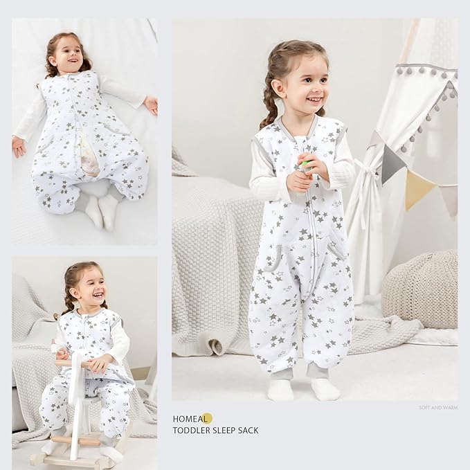 HOMEAL Sleep Sack with Feet, 1.0 TOG Toddler Sleep Sacks 2t-3t Sleep Sack Toddler, Toddler Sleeping Sack with Legs, Sleeveless Sleep Sack Baby, Toddler Sleep Sacks Baby for Early Walkers