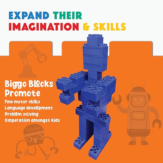 Big Blocks for Kids Ages 4-8 — Indoor & Outdoor Blocks Kids Games — Blue Large Building Blocks - 48 pc