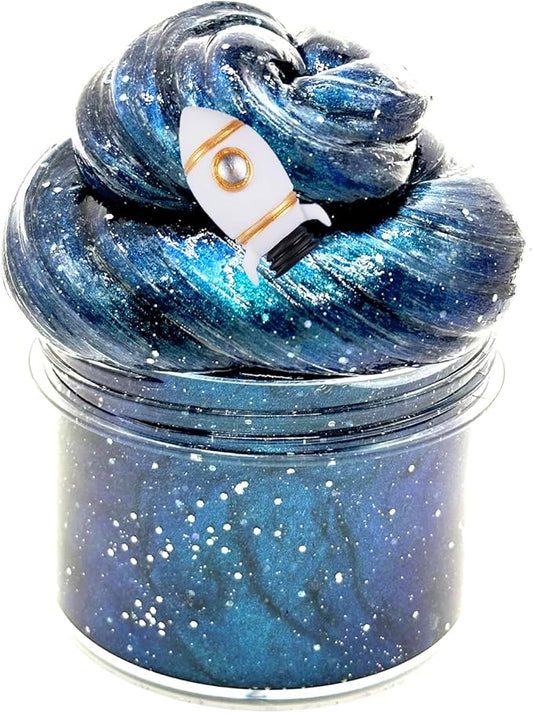 Galaxy Glitter Galaxy Slime Kit, Dark Blue Galaxy Slime of All Shapes and Textures, Spacecraft Charm Includes Slime Kit Party Gifts.