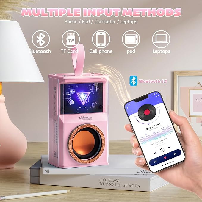 Karaoke Machine for Kids & Adults, Portable Bluetooth Mini Karaoke Speaker with 2 Wireless Microphone and Lights, Birthday Gifts for Girls & Boys, Toys for Girls, Family Home Party (Pink)