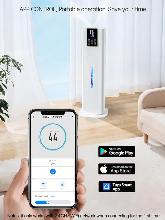 8L Smart Humidifiers for Bedroom Large Room, 2.1Gal Cool Mist Top Fill Diffuser Ambient Light, App & Remote Control, 3 Mist Modes, Quiet Humidifier for Home Office Plant (White)