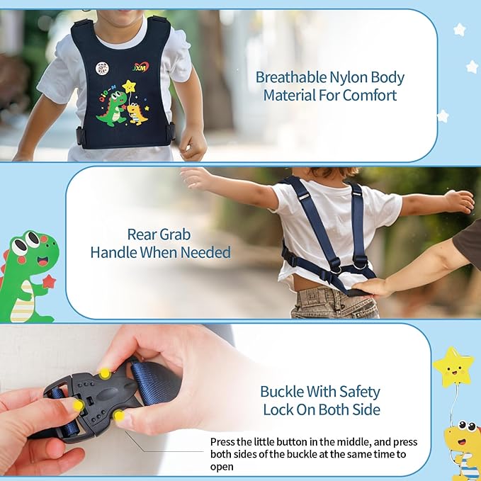 JXM Safety Harness for Active Childs with Quick Grab Handle, Teens Youth Secure Walking Harness with Autism Awareness and Pouch, Adjustable Tether Leash for Autism ADHD Special Needs Child Kids