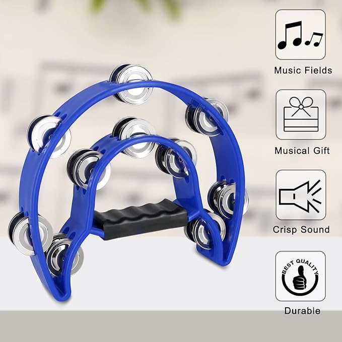 EastRock Double Row Tambourines,Metal Jingles Hand Held Percussion-Half Moon Tambourine for Kids, Adults, KTV, Party