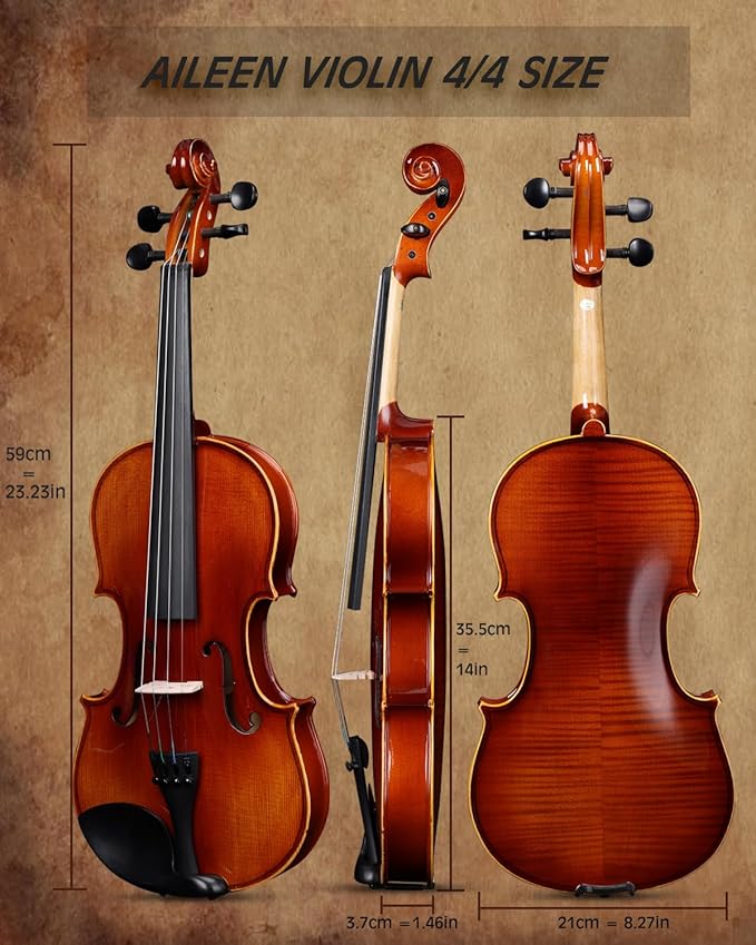 Aileen Solid Wood Violin 4/4 Full Size for Adults and Kids Age 12+, Fiddle Set for Beginners Student, Professional Violin Starter Kit with 12 Accessories (Selected European Solid Spruce and Maple)