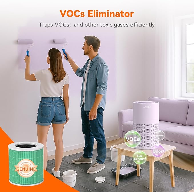 AIRROMI Air Purifier for Bedroom with HEPA 3-in-1 Filter, Pet Air Purifier for Home Cat Pee Smell, Covers Upto 990 Ft², Quiet 360°intake Air Cleaner for Pet Hair,Allergies,Pollen,Smoke A2001 Purple