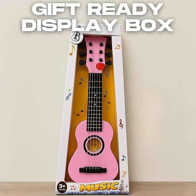 23" Acoustic Guitar, Kids 6 String Toy Guitar - Realistic Steel Strings - Beginner Practice First Musical Instrument for Children, Toddlers (Pink)