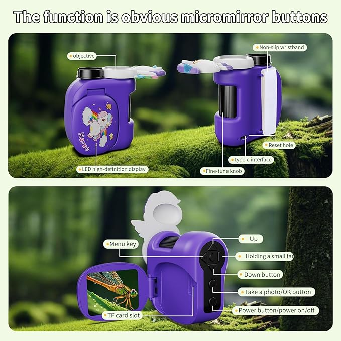 1600X Handheld Microscope for Kids 2" IPS Screen Kit Mini Pocket Digital Microscopes STEM Science with Slides Photo Video Rechargeable Portable Scope Gift for Ages 6-12 (Purple)