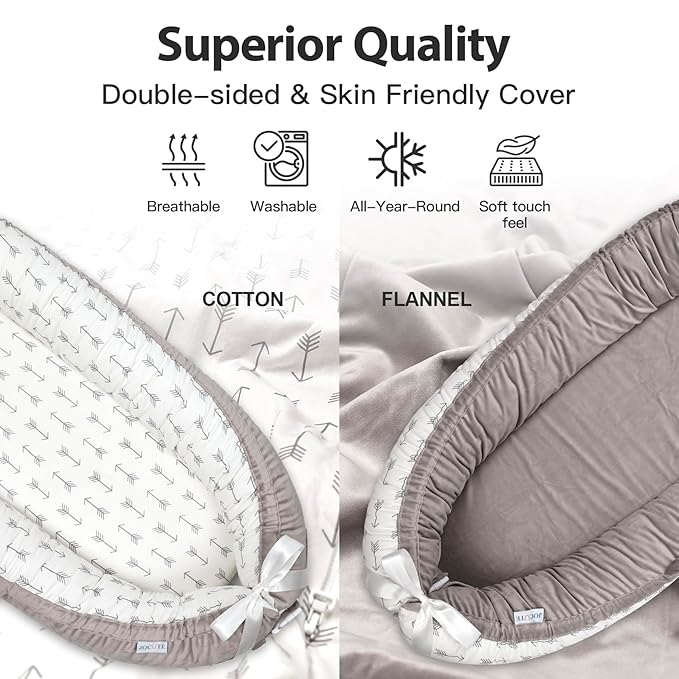 Baby Lounger | Organic Cotton Infant Lounger | Reversible, Adjustable & Portable Floor Lounger | Soft, Breathable, Washable Cover