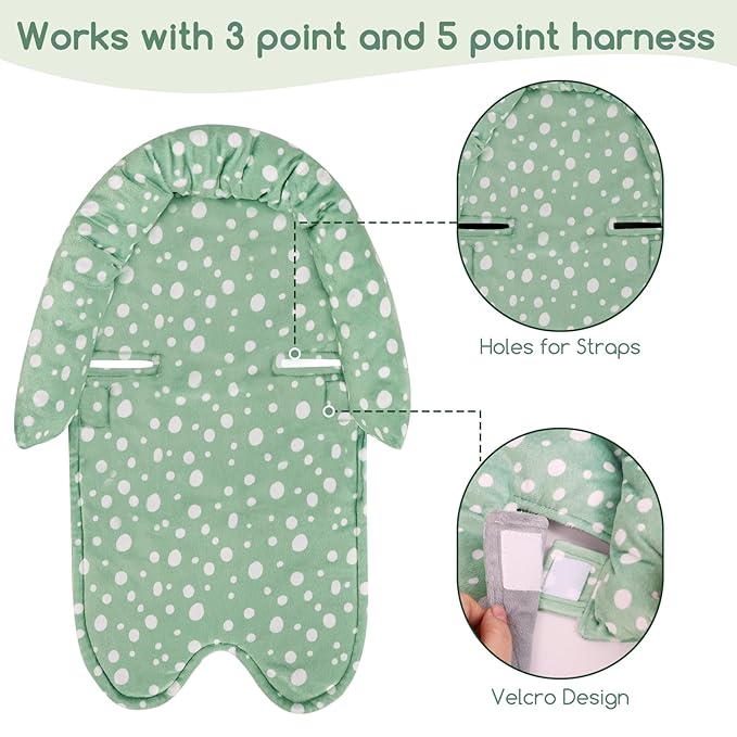 Baby Car Seat Head Support for Newborn, GFU 2 in 1 Infant Car Seat Head Body Support with Strap Pads, Soft Stroller Cushion Pillow Insert for Girls and Boys, Fits for Stroller, Swing, Green