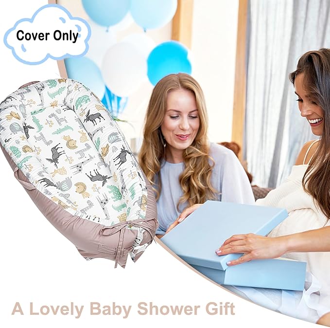 Baby Lounger Cover for Newborns, 100% Cotton Soft Portable Baby Nest Lounger Cover, Breathable Infant Lounger Replacement Cover, Lounger Pillow Cover Fit for Snuggle Me, Cover Only(Animal Pattern)