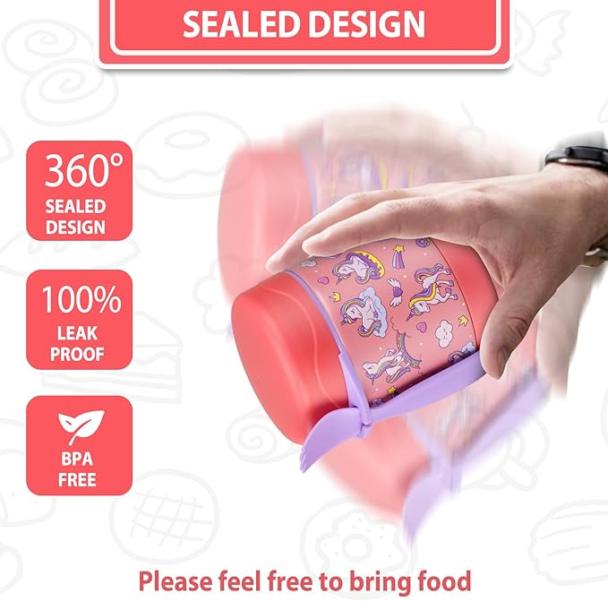 10oz Soup Thermo for Hot Food Kids,Lunch Thermo Kids Food Jar with Spoon Hot Insulated Food Containers,Leak Proof Stainless Steel Wide Mouth Lunch Food Thermo Jar for School(Pink-Unique Horse)