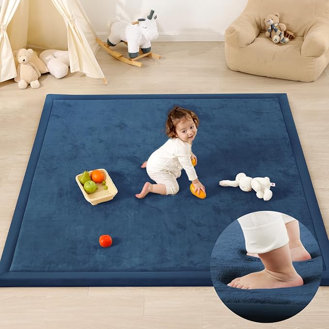 1.3" Thick Foam Baby Play Mat Extra Large 79x158, Basic Padded Plush Tummy Time Crawling Mat, Non-Slip Support Area Rug for Playroom Nursey Living Room (Royal Blue)