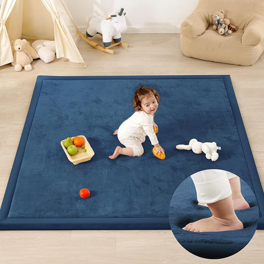 1.3" Thick Baby Play Mat for Floor Playpen, 71x79 Large Foam Tummy Time Mat, Padded Support Soft Plush Nursery Rug for Infant Kids Toddler Crawling Kick Activity (Royal Blue)