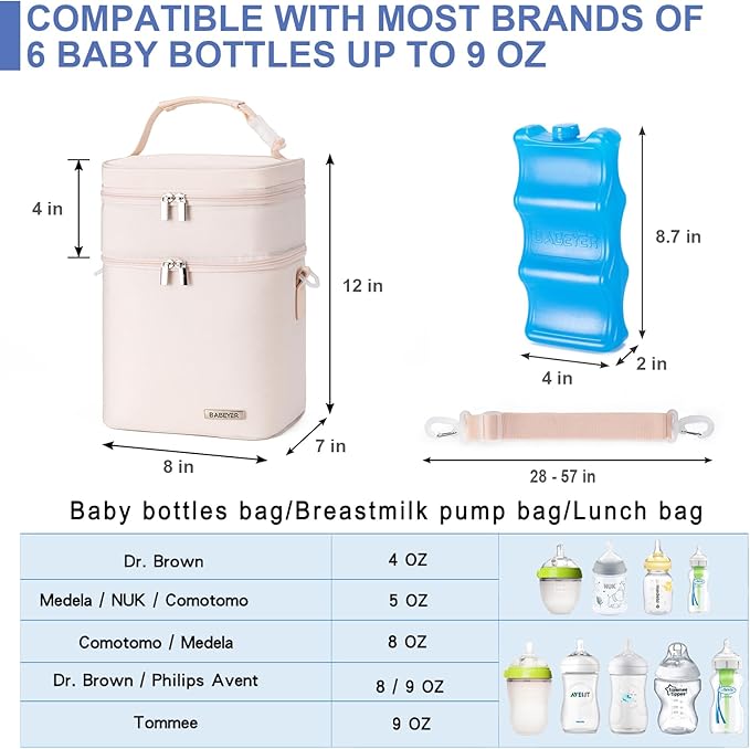 Breastmilk Cooler Bag with Ice Pack Fits 6 Baby Bottles Up to 9 Ounce