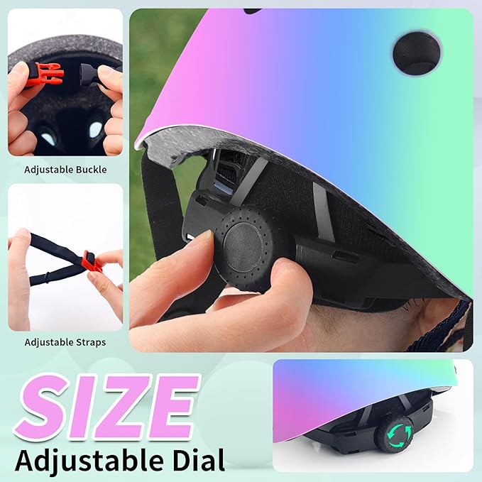Adjustable Kids Bike Helmet with Knee & Elbow Pads Set, Color Gradient Design for Boys and Girls Aged 3-14+, for Skateboarding, Scooter, Roller & Inline Skating, Longboard