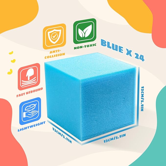 Foam Pit Cubes - 24 PCS 5 Inches Gymnastics Foam Blocks Trampoline Blocks, Multi-Sport Protective Padding for Freerunning, Trampoline, Parkour, Skate Parks & BMX - Blue