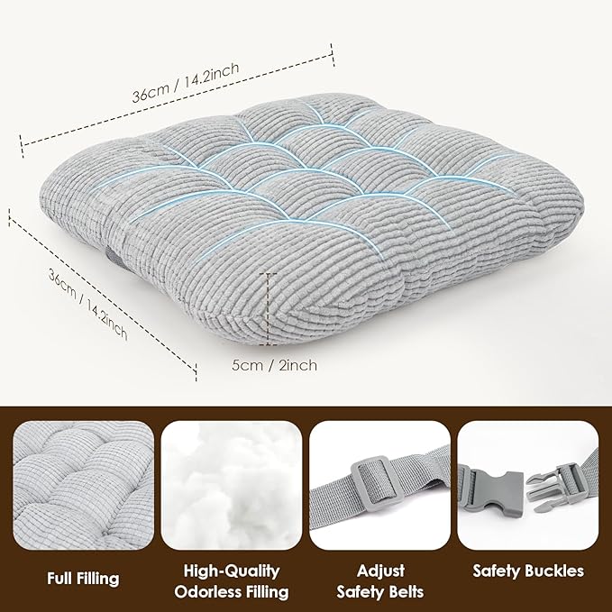 Booster Seat for Kitchen Chair with Comfy Backrest Pillow and Adjustable Safety Buckles,Non-Slip Kid Toddler Booster Seat for Dining Table, PU Travel Baby Booster Cushion Chair