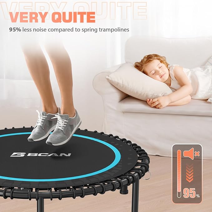 BCAN 40"/48" Mini Rebounder Trampoline for Adults with Bar, 450/550LBS Fitness Trampoline with Bungees, Adjustable Handle, Stable & Quiet, Indoor Outdoor, Whole-Body Workout & Relaxation at Home