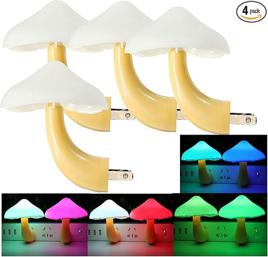 AUSAYE 4 Pack Plug in Night Light Sensor Light, Color Changing Mushroom Light LED Nightlights for Kids, Adults, Bedroom, Bathroom,Hallway, Stairs, Kitchen