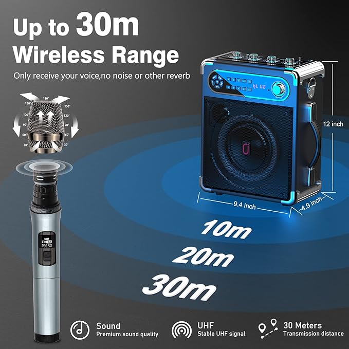Karaoke Machine with 3 Wireless Microphones for Adults/Kids, Portable Bluetooth 5.3 Karaoke Speaker, Home Party Speaker with Disco Lights for Outdoor, PA System Supports TWS and TV connectivity