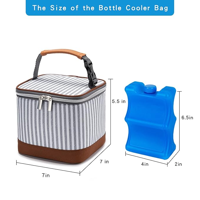 Breastmilk Cooler Bag with Ice Pack Fits 4 Baby Bottles Up to 5 Ounce, Baby Bottle Cooler Bag Great for Nursing Mom Daycare, Straps