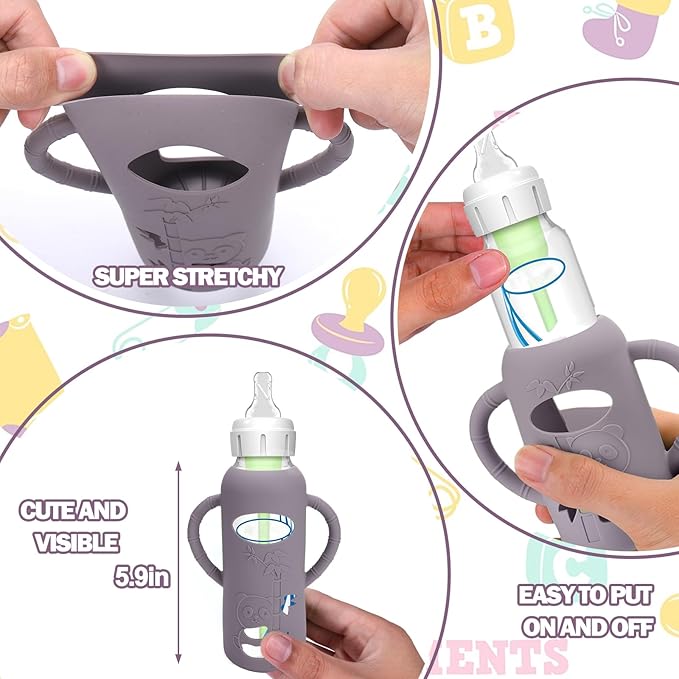 BUSOHA 3 Pack Silicone Sleeves for Dr Brown Glass Baby Bottles - Drop Protection Baby Bottle Sleeves,Compatible with Dr. Brown's Newborn Glass Bottles,with Silicone Handles,8 oz