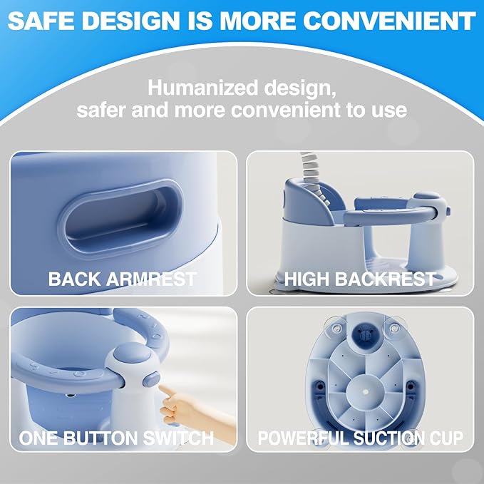 Baby Bath Seat, Baby Bath Seat for 6 Months & Up, Baby Bathtub Seat with Secure Suction Cups, Non-Slip Infant Bath Seat,Blue