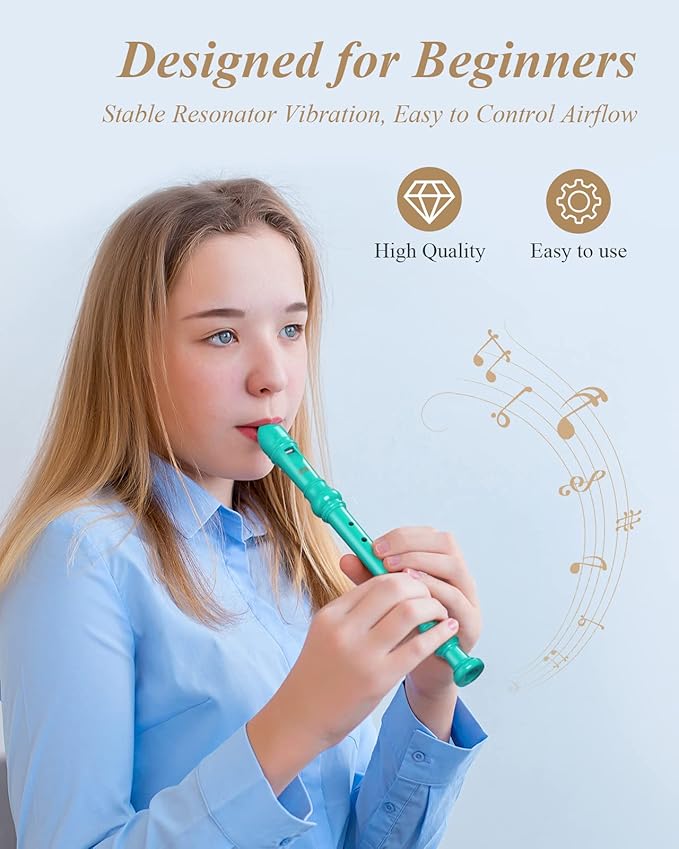 Eastar Soprano Recorder Instrument for Kids Beginner, German Fingering C Key 3 Piece with Cleaning Kit, Thumb Rest, Cotton Bag, Fingering Chart, ERS-21GSB, Sky Blue, School-Approved