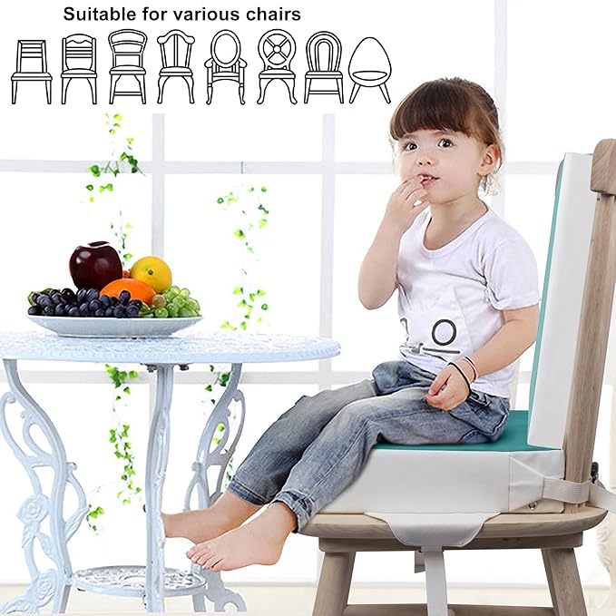 Kalawen Toddler Booster Seat for Dining Table, Upgraded 2Pcs PU Washable Straps Safety Buckle Kids Booster Seat for Table, Portable Travel Increasing Cushion for Chair