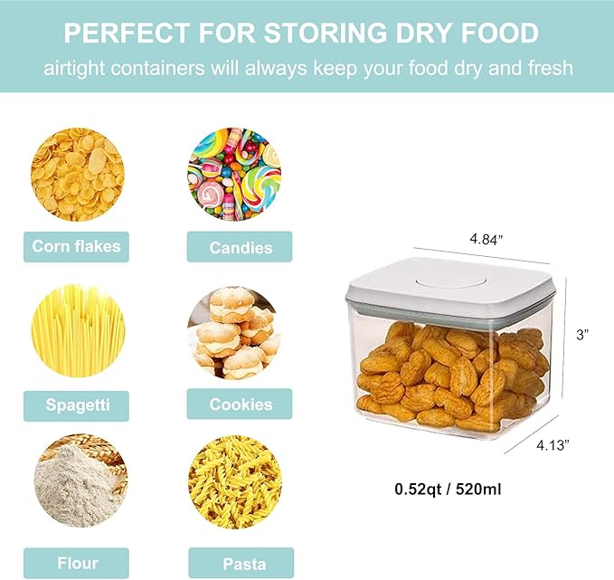 Airtight Food Storage Container - 0.52qt / 520ml Mini Rectangle Pop Containers With Lids, Bpa Free Stackable Container Snacks Candy Salt Herbs Spices