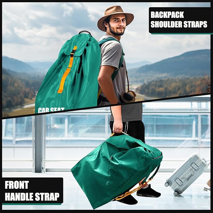 Car Seat Travel Bag for Airplane, Large Car Seat Bags for Air Travel with Comfort Padded Straps, Gate Check Storage Bag/Backpack for Carseat Airport, Carseat Cover Travel - Baby Travel Essential