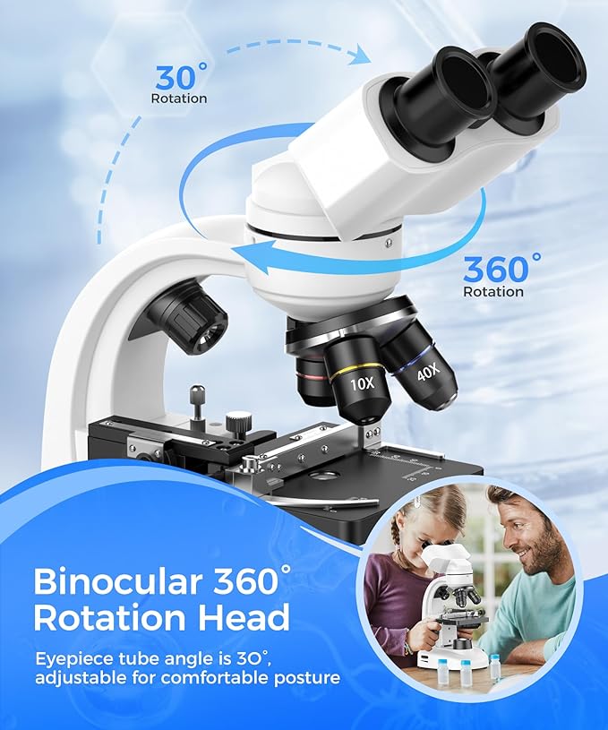 Compound Binocular Microscope for Kids & Students, 40X-2000X Magnification, Microscope Kit with Slides & Specimens, Lab Equipment for School Biology Class & Home Science Experiments
