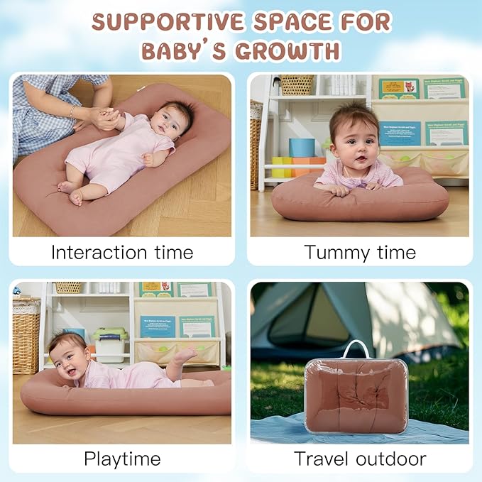 Baby Lounger for Newborn, Bionic Design Baby Lounger, Soft Organic Cotton Breathable Lounger for Infants 0-18 Months (Brown)