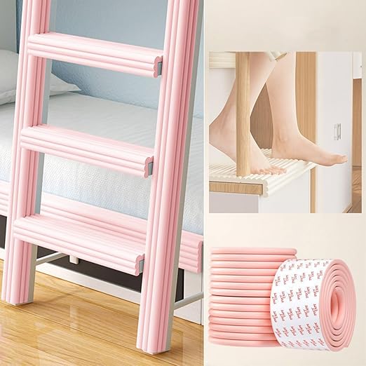 Bunk Bed Ladder Pads,Traction Treads for Stair Steps,Soft Extra-Wide Edge Protector,Self-Adhesive Bunk Bed Ladder Cover Foam Padding,Furniture 16.5 Ft Pink