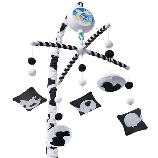 EVERLOVE Montessori Mobile Baby for Crib (TINITIGIES) - Digital Music Box with 12 lullabies & 3 Modes (Rotating only, Music only, or Both) - Black and White Baby Mobile for Boys & Girls